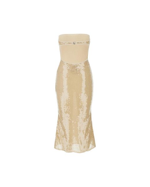 gold strapless formal dress Zapaka Women Yellow Long Prom Dress With Slit Strapless Mermaid Beaded Cut-Out Formal Dress With Lace Up Back, Yellow / US24W