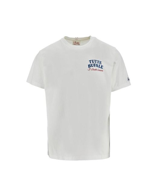 Mc2 Saint Barth White Cotton T-Shirt With Print And Embroidery for men