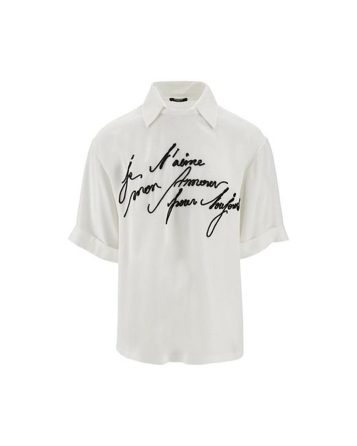 Balmain White Embroidered T-Shirt With Collar for men