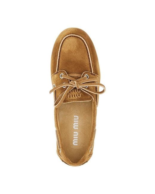 Miu Miu Brown Suede Leather Deck Shoes
