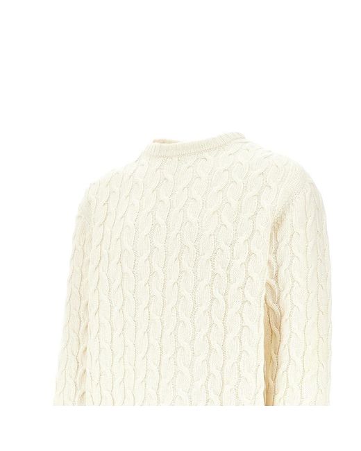 Pullover A Trecce Con Stampa Logo Uomo di Arte' in White da Uomo
