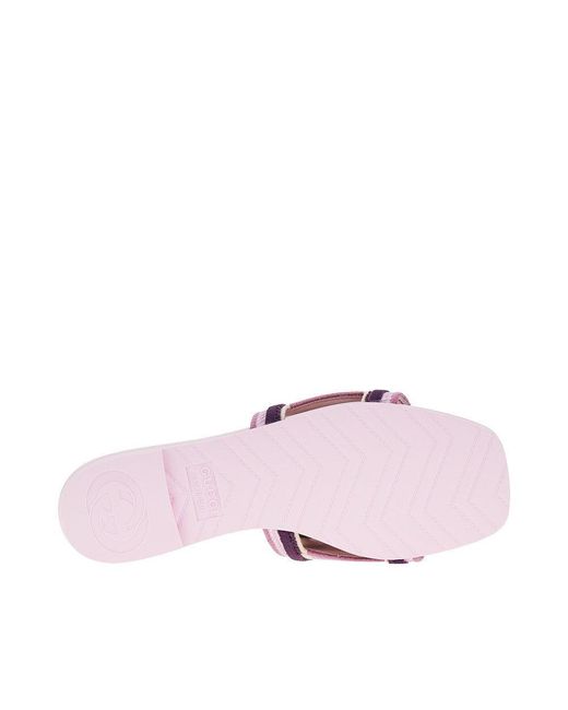 Gucci Purple Fabric And Rubber Slides