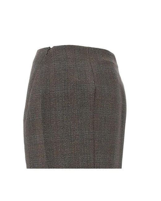 Prada Gray Prince Of Wales Wool Midi Skirt