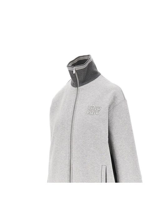 Miu Miu Gray Mélange Cotton Full-Zip Sweatshirt