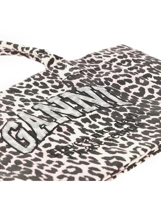 Ganni Black Leopard-Print Canvas Xxl Tote Bag