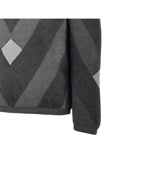 Emporio Armani Gray Cotton Sweater With Jacquard Motif for men