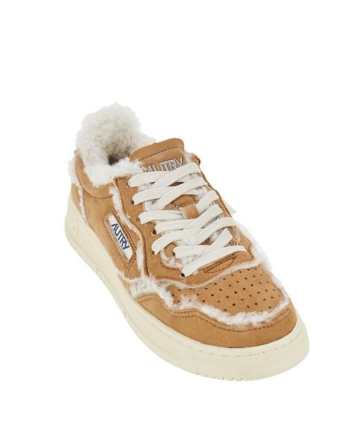 Autry Natural Suede And Shearling Medalist Low Sneakers