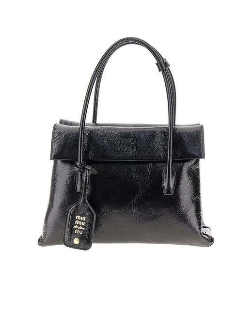 Miu Miu Black Leather Handbag With Cracked Effect