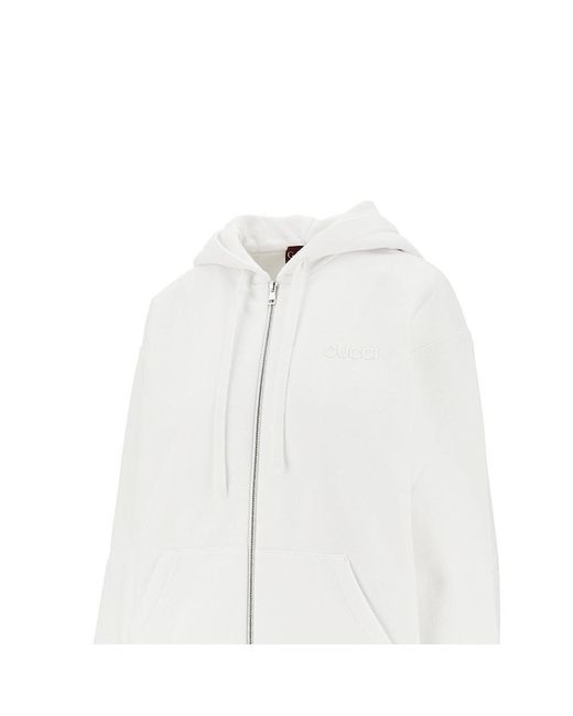 Gucci White Full-Zip Hoodie With Web Detail