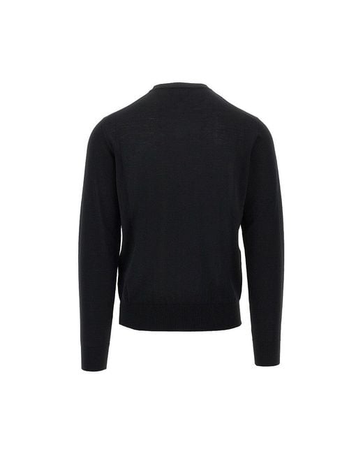 Emporio Armani Blue Virgin Wool Sweater With Eagle Embroidery for men