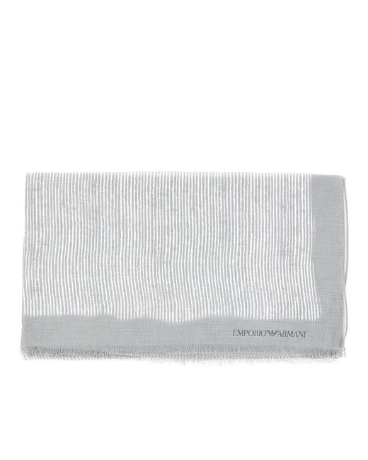 Emporio Armani White Modal Scarf With Striped Motif for men