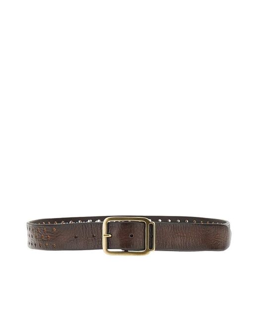 GIANNIFRANCO BELTS Brown Openworked Leather Belt for men