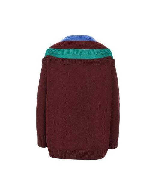 Loewe Red Wool Sweater With Trompe L'Ail Design