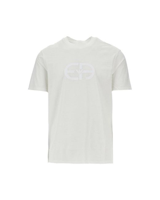 Emporio Armani White Logo Print Lyocell-Blend T-Shirt for men
