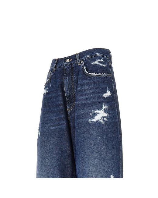 Dolce & Gabbana Blue Distressed Denim Oversized Pants