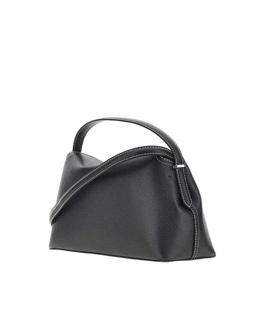 Totême Black 'T-Lock' Grained Leather Top-Handle Bag