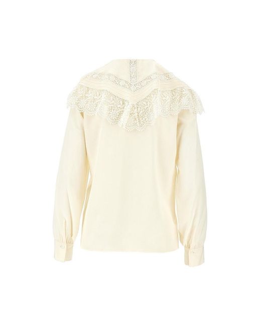 Chloé Natural Crêpe De Chine Blouse With Lace Details