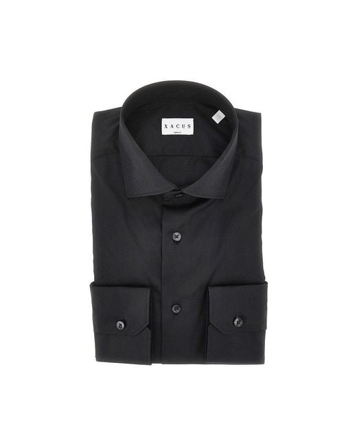 Xacus Black Stretch Poplin Slim Fit Shirt for men