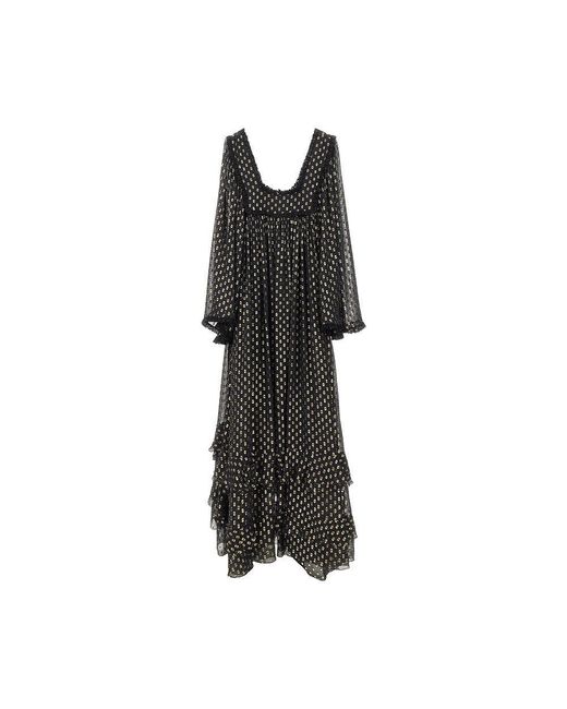 Chloé Black Lurex Polka-Dot Silk Maxi Dress