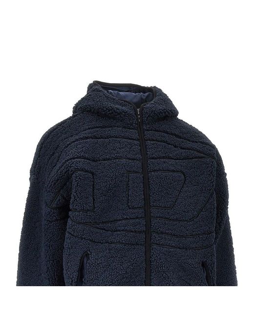 DIESEL Blue 'Zat' Teddy Fleece Blouson Jacket for men