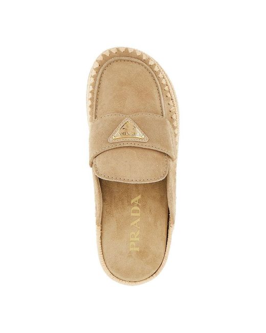 Prada Natural Suede Leather And Raffia Mules