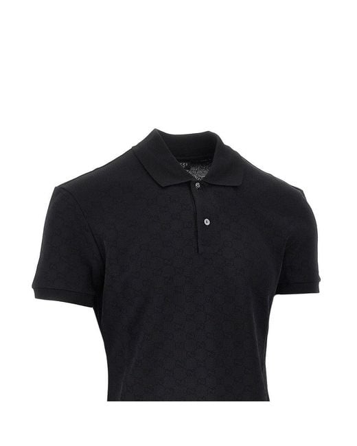 Gucci Black Jacquard Jersey Polo Shirt for men