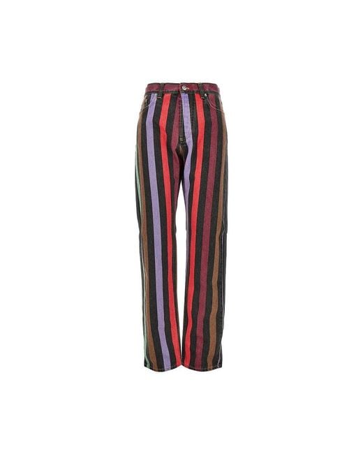 Versace Red Cotton Denim Jeans With Striped Motif
