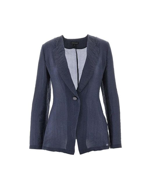 Emporio Armani Blue Tecno Creponne Single-Breasted Jacket