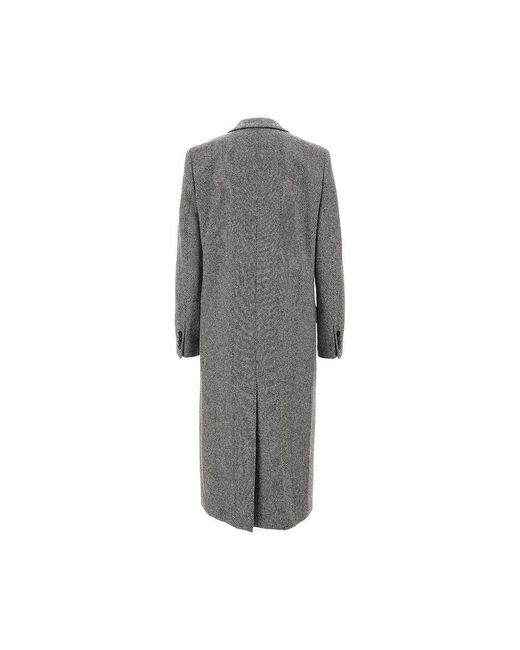 Etro Gray Herringbone Wool Double-Breasted Coat