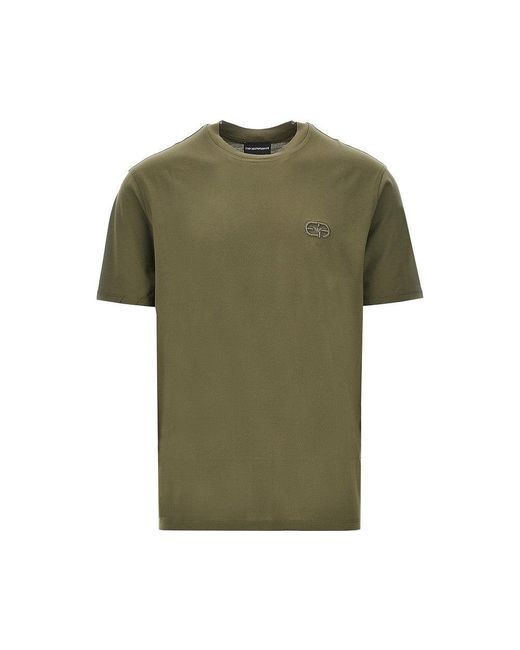 Emporio Armani Green Lyocell-Blend Jersey T-Shirt With Embroidery for men