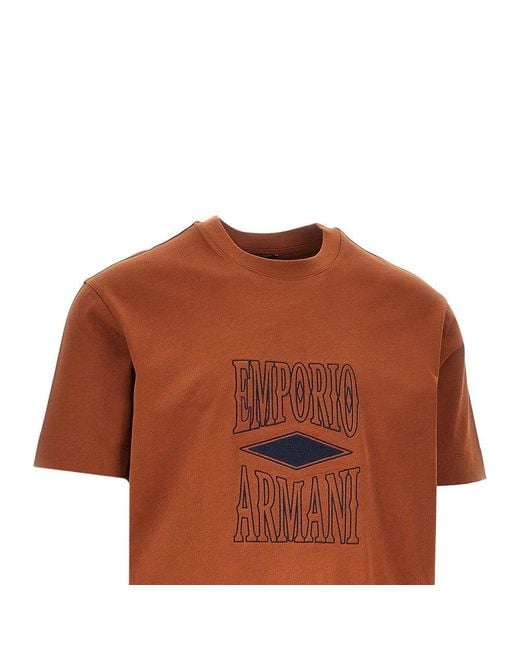 Emporio Armani Brown Jersey T-Shirt With Embossed Logo for men