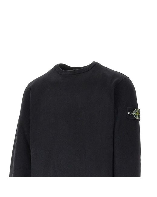 Stone Island Blue Crewneck Cotton Sweatshirt With Logo Badge for men