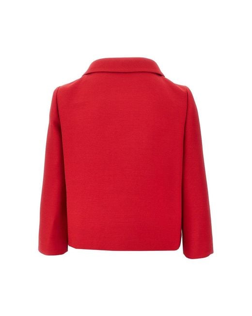 Valentino Red Crepe Couture Jacket With Jewelled Button