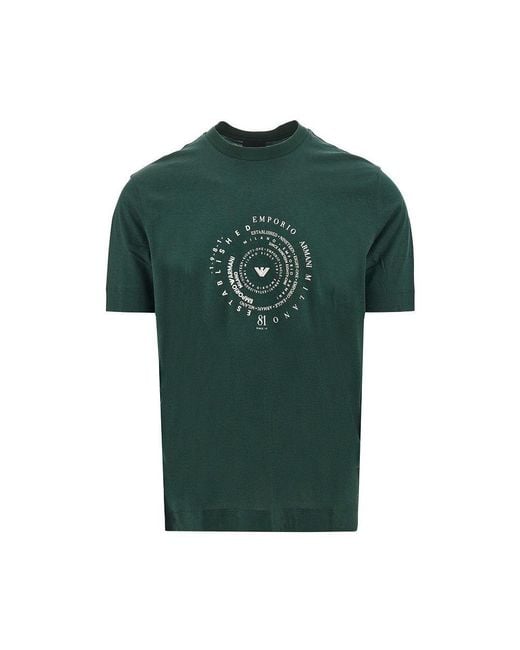 Emporio Armani Green Round Logo Print T-Shirt for men