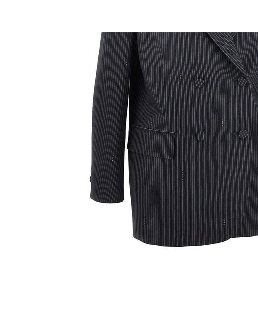 Fendi Blue Pinstriped Wool Blend Double Breasted Jacket