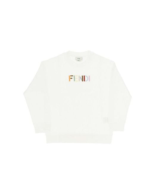 Fendi White Multicoloured Logo Embroidery Sweatshirt Kids 12 for men