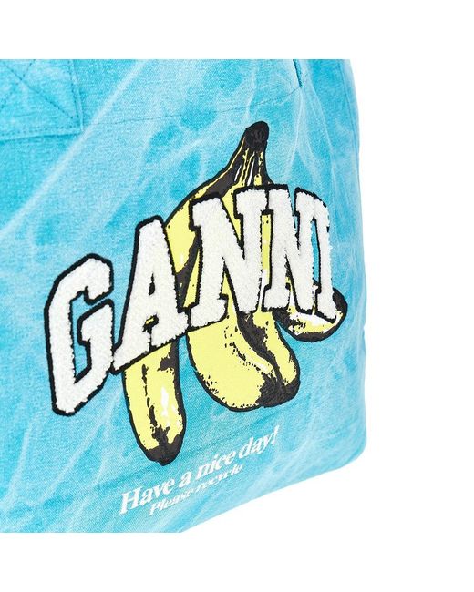 Ganni Blue Shopping Bag With Banana Print
