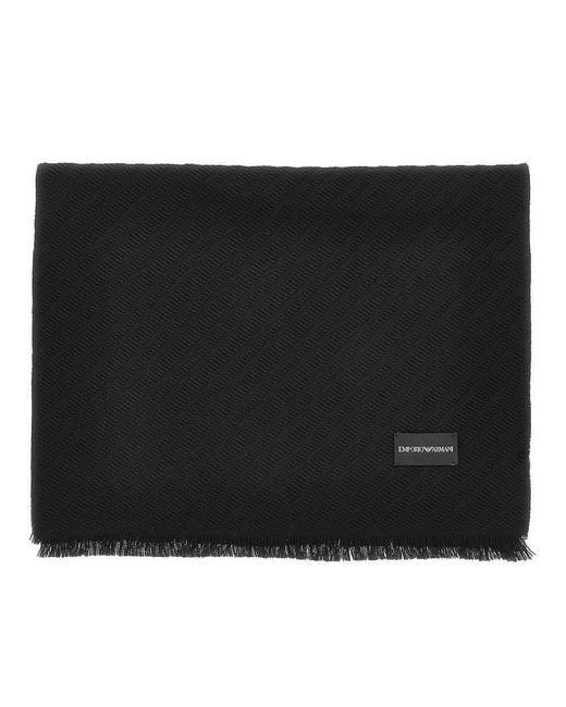 Emporio Armani Black Jacquard Wool Scarf for men