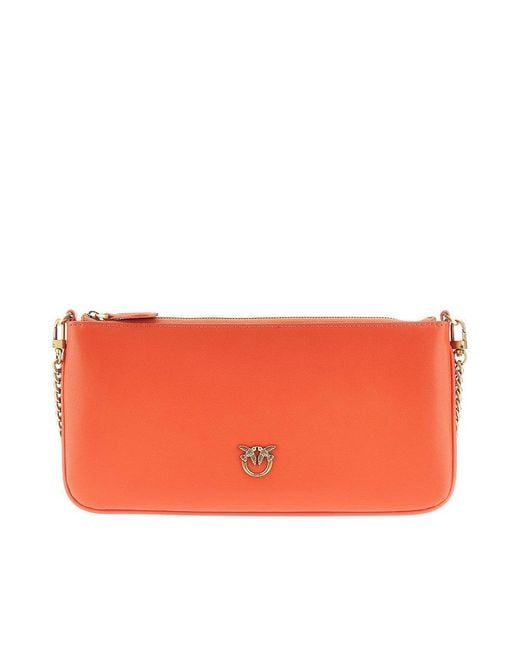 Pinko Orange Leather Flat Pouch With Chain