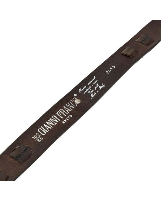 GIANNIFRANCO BELTS Brown Leather Belt With Studs And Topstitchings for men