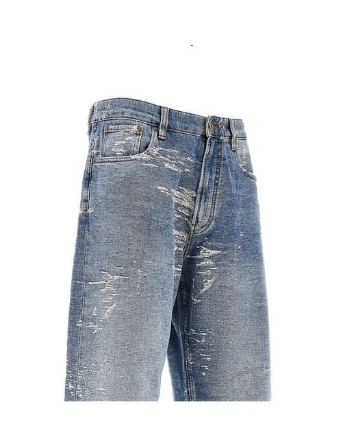 Emporio Armani Blue Vintage-Effect Oversized Jeans for men