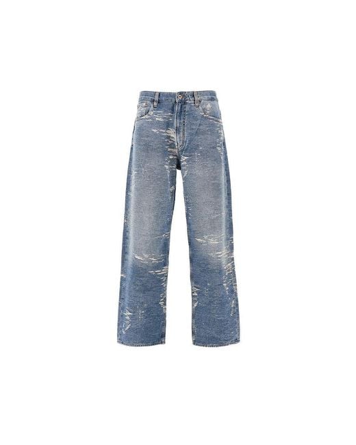 Emporio Armani Blue Vintage-Effect Oversized Jeans for men
