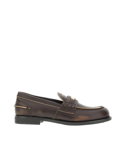 Miu Miu Gray Vintage Effect Leather Penny Loafers