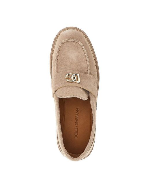 Dolce & Gabbana Natural Suede Leather Loafers With Dg Logo