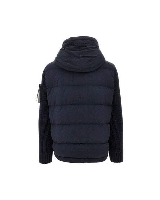 Stone Island Blue Ghost Wool Down Jacket With Knitted Sleeves for men