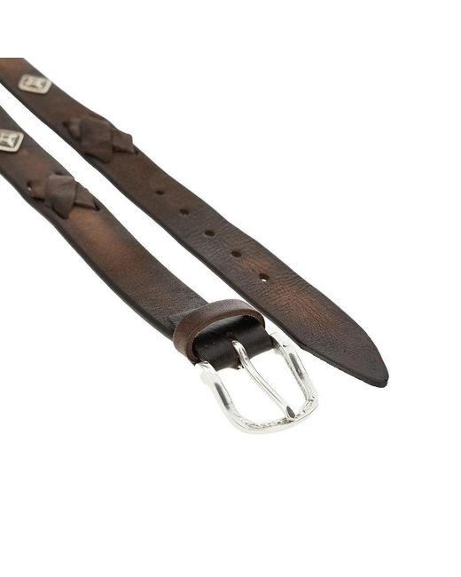 GIANNIFRANCO BELTS Brown Leather Belt With Studs And Topstitchings for men