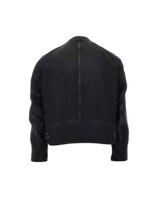 Gucci Black Denim Jacket With Web Ribbon for men