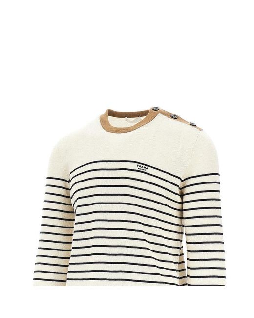 Prada White Linen-Blend Marinière Sweater for men