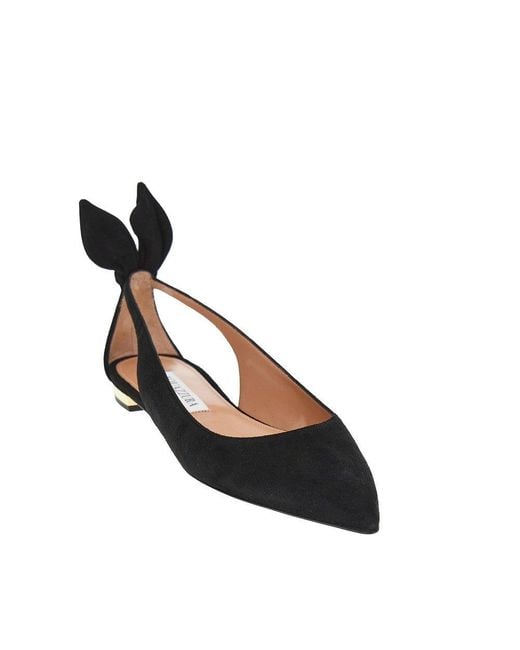 Aquazzura Black 'Bow Tie' Suede Leather Ballet Flats