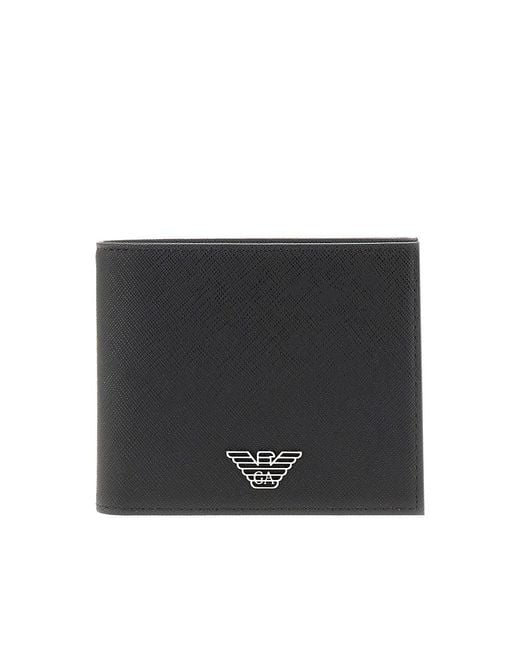 Emporio Armani Black Faux Leather Bi-Fold Wallet for men